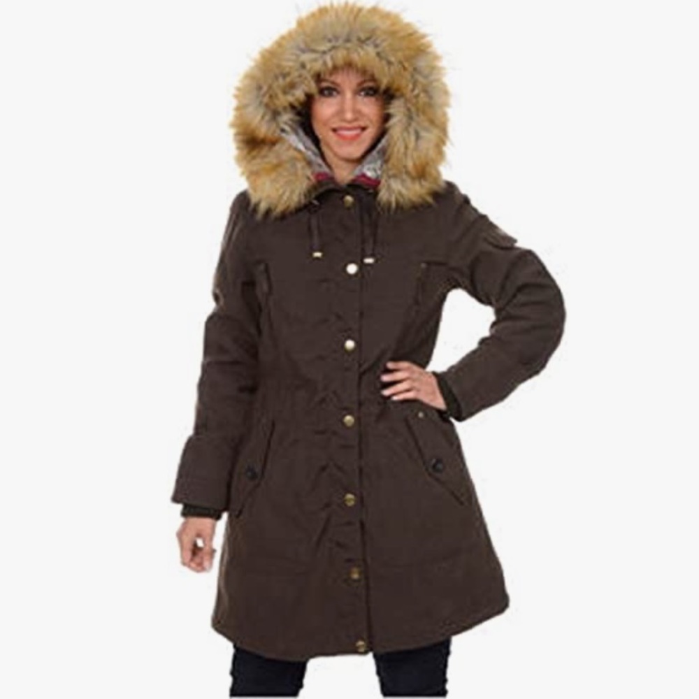 1 Madison Expedition Heritage Brown Parka Hood With Detachable Faux Fur Small